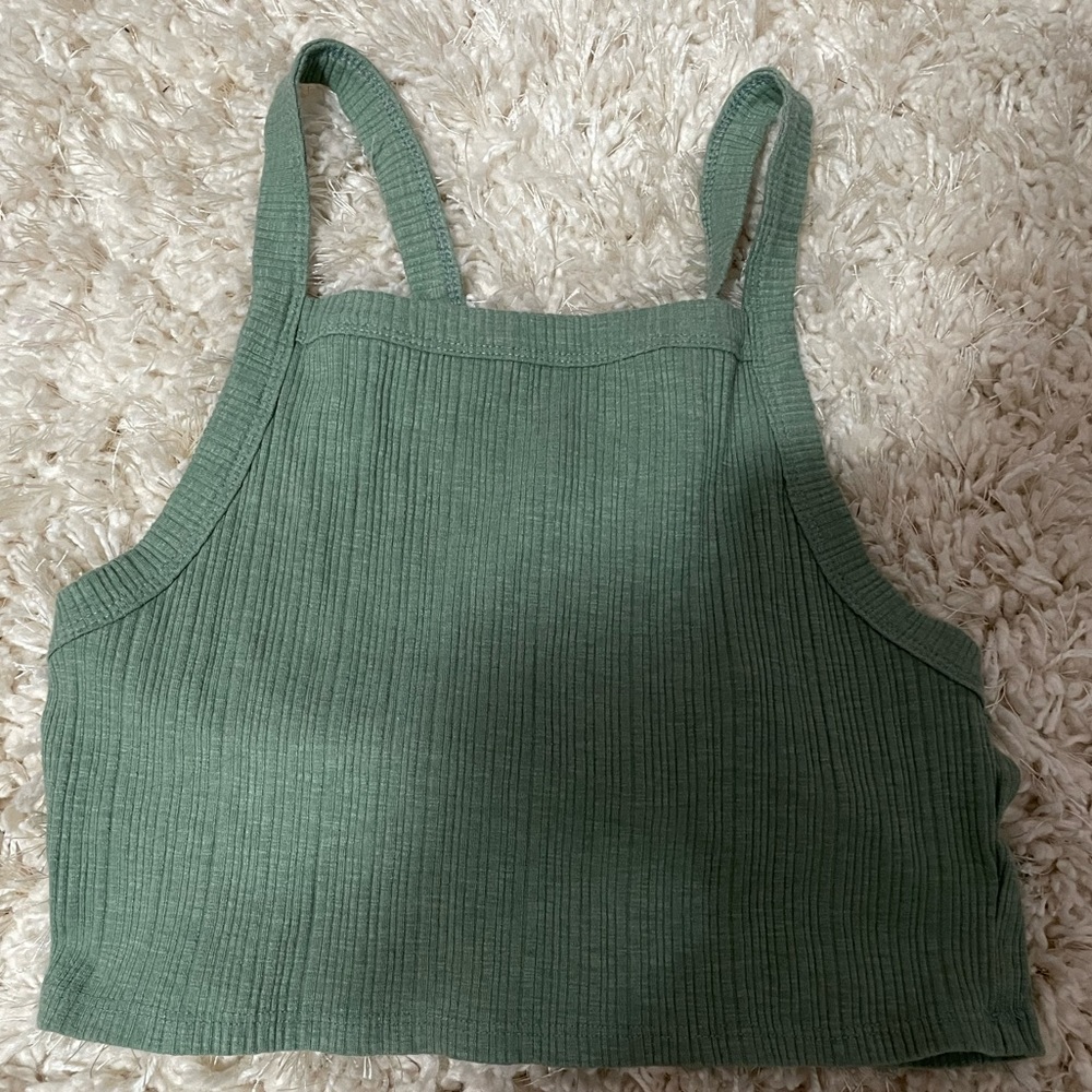 ribbed green american eagle crop top. cross strap back. NEVER WORN